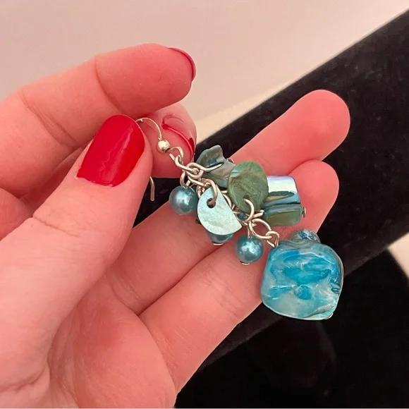 Vintage Real Shell Turquoise Summer Beach Tropical Vacation Festival Earrings - Picture 7 of 7